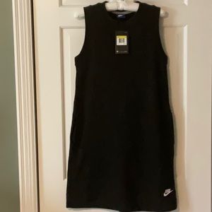 Nike sleeveless sweatshirt dress with pockets. Black with white Nike logo. Small